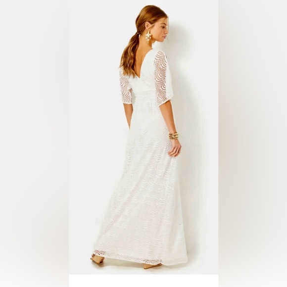 Lilly Pulitzer NWT Parigi Maxi Dress White Scalloped Shell Lace Size M - Picture 2 of 9
